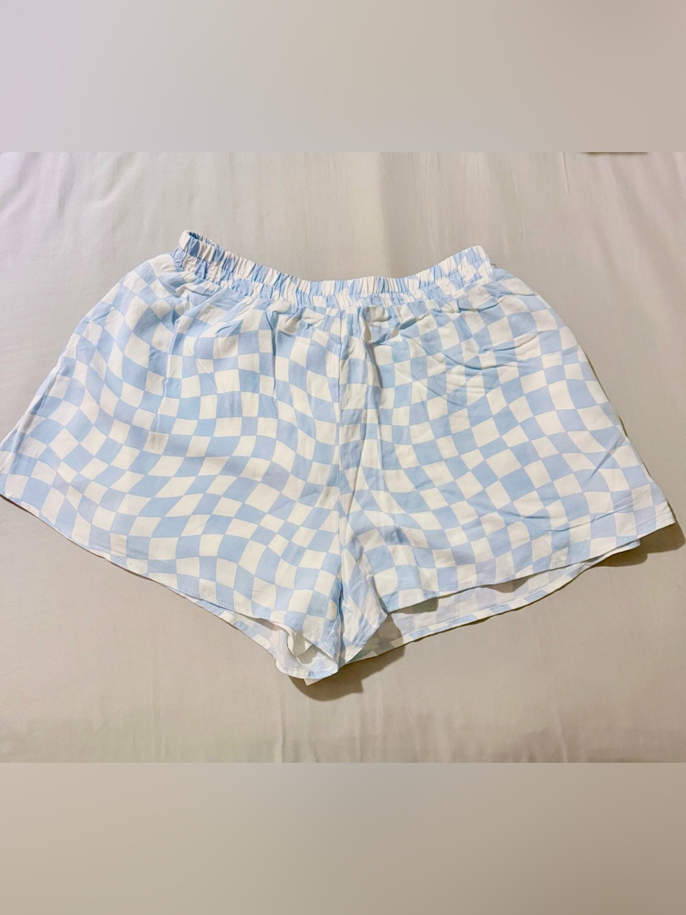 Forever 21 Light Blue & White Checkerboard Elastic Waist Shorts